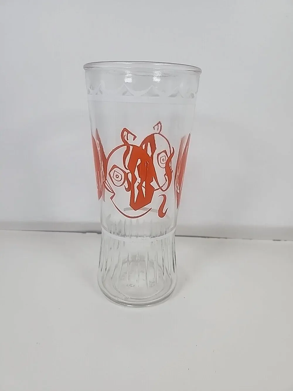 MidCentury Anchor Hocking 12 oz Tumbler Orange Graphics Fish & Hook RETRO